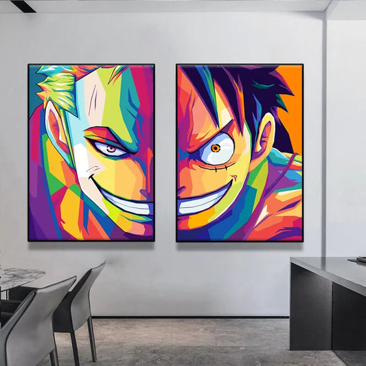One piece cool canvas wall decor with options of Luffy or Zoro characters vivid colors